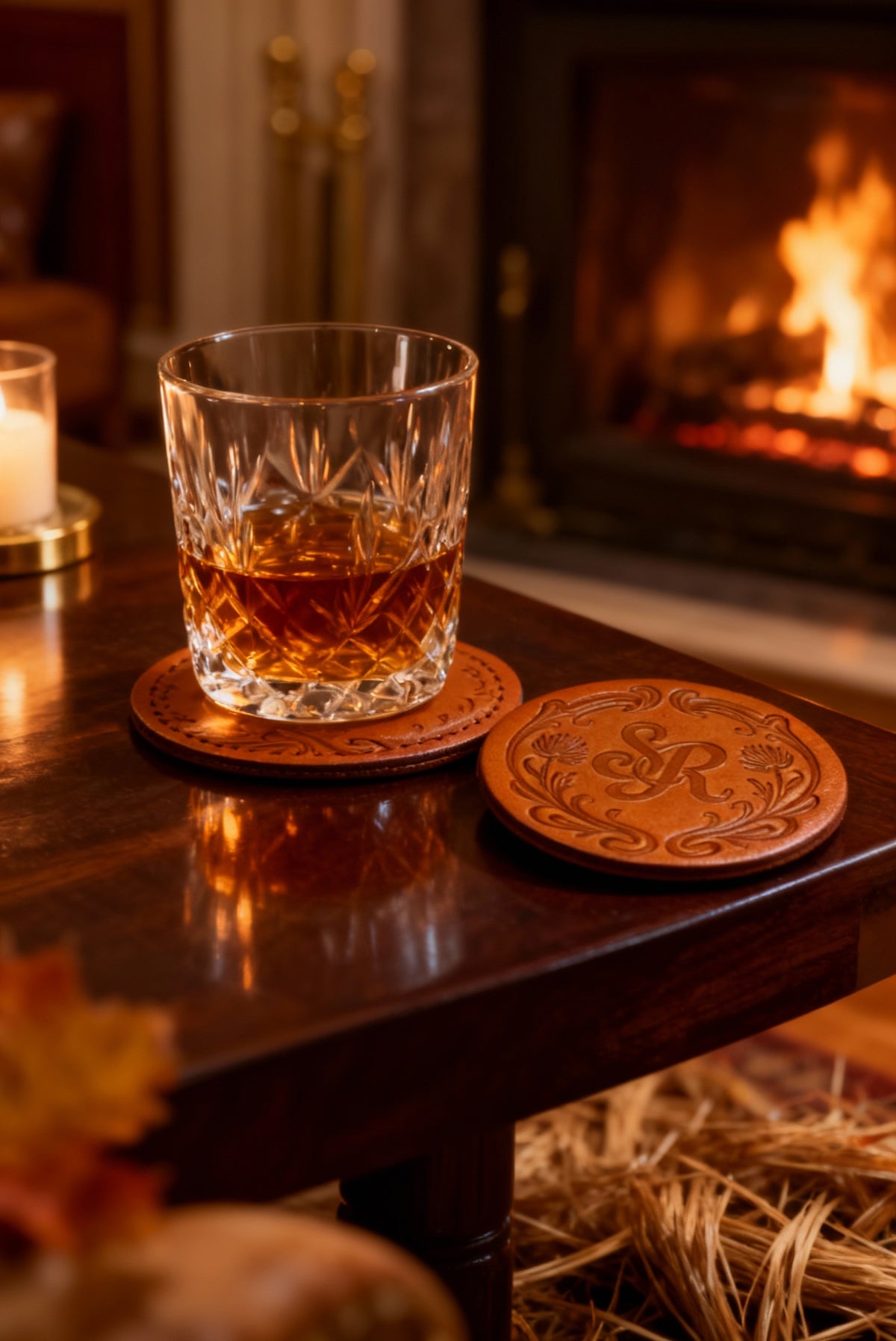 Leather Coaster - Bourbon Tan - Set of 4