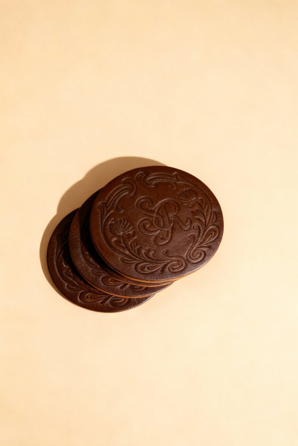 Leather Coaster - Cognac Brown