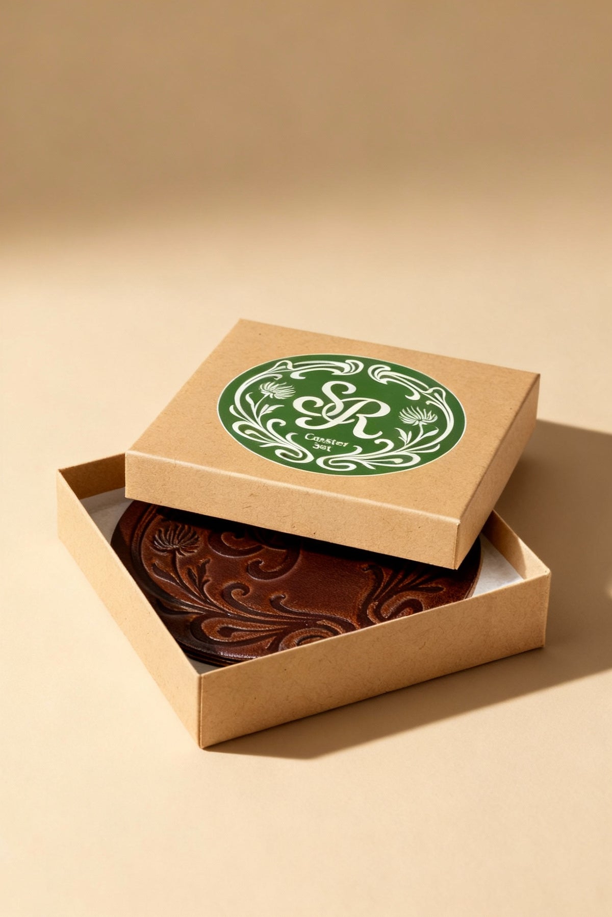 Leather Coaster - Cognac Brown