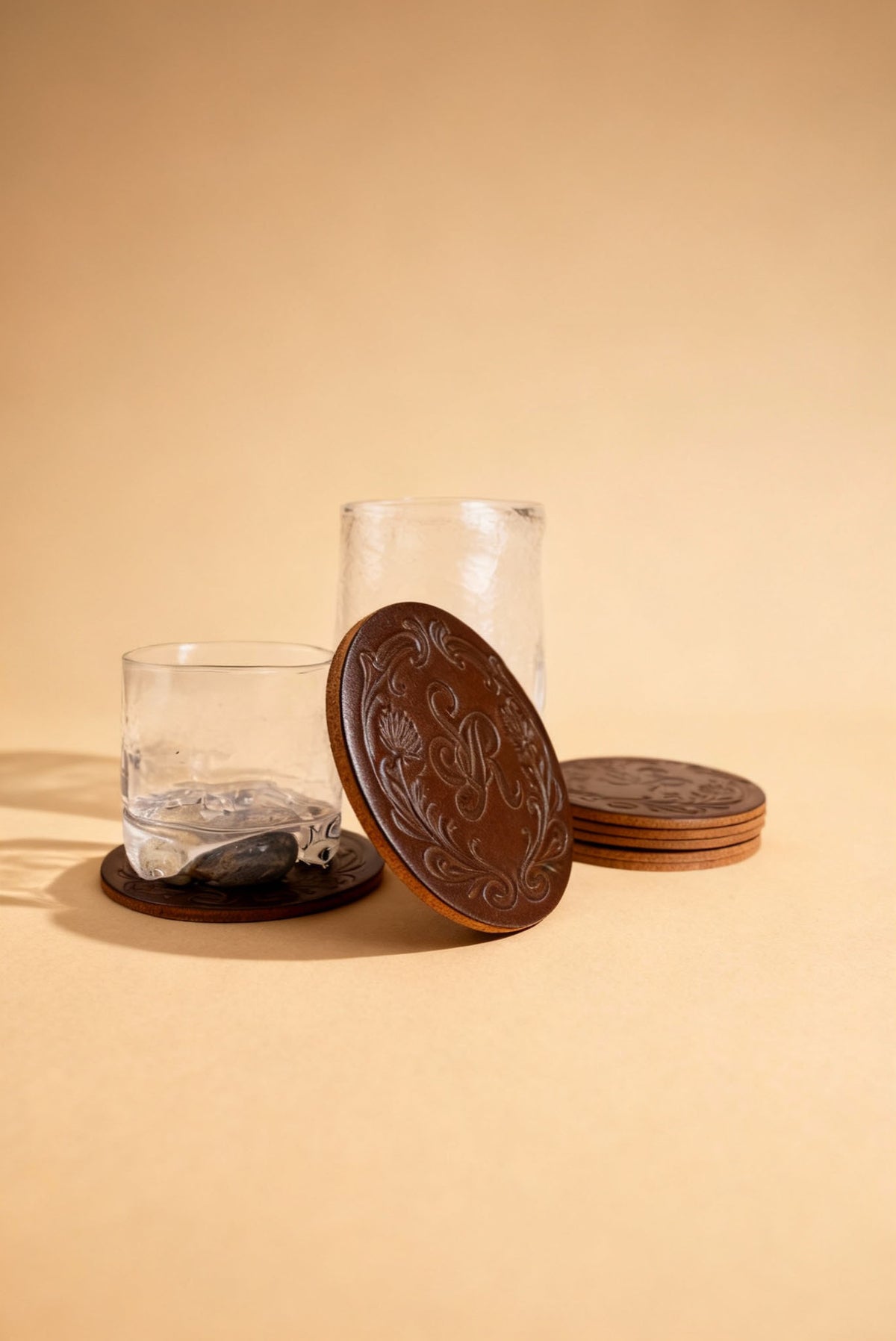 Leather Coaster - Cognac Brown