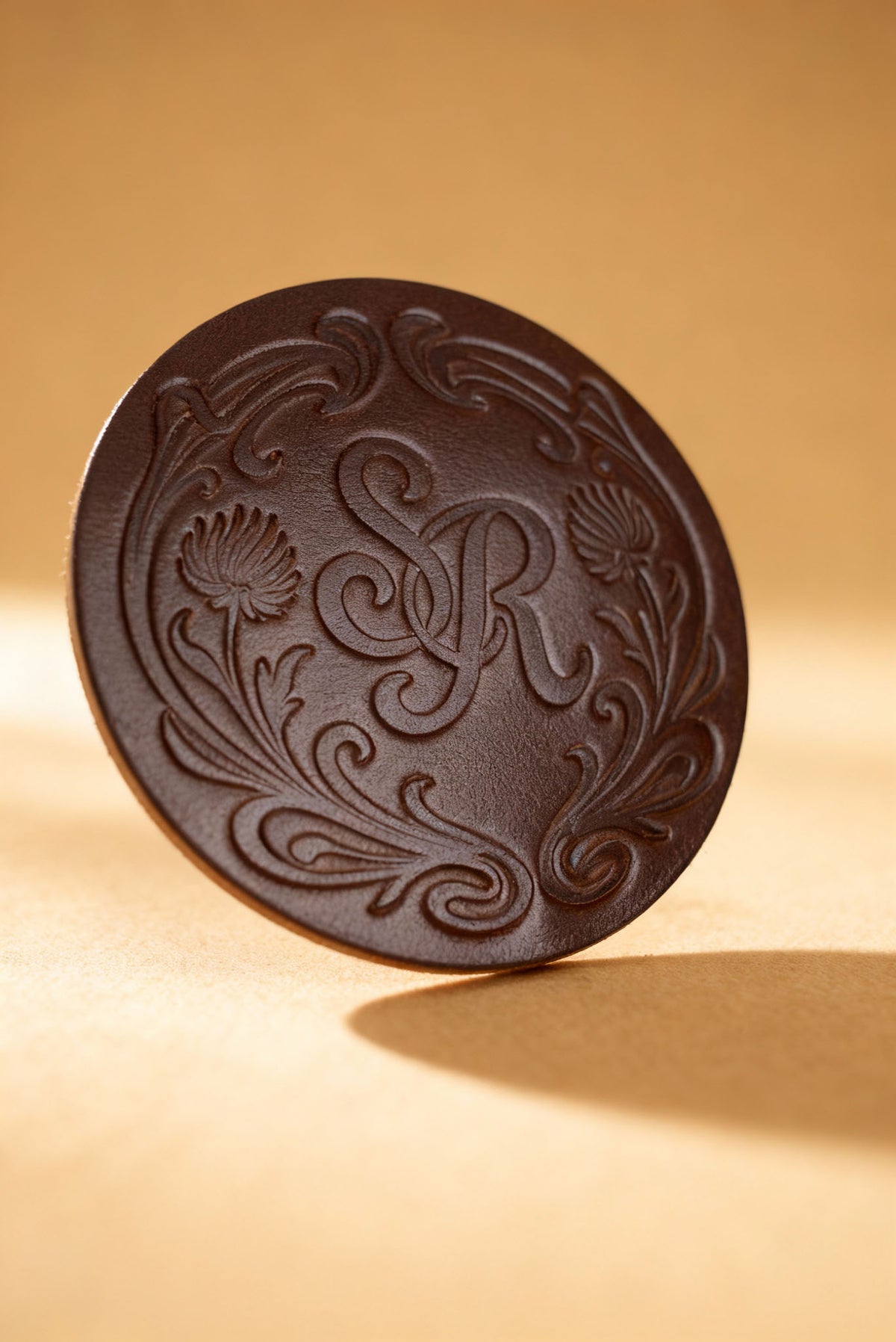 Leather Coaster - Cognac Brown