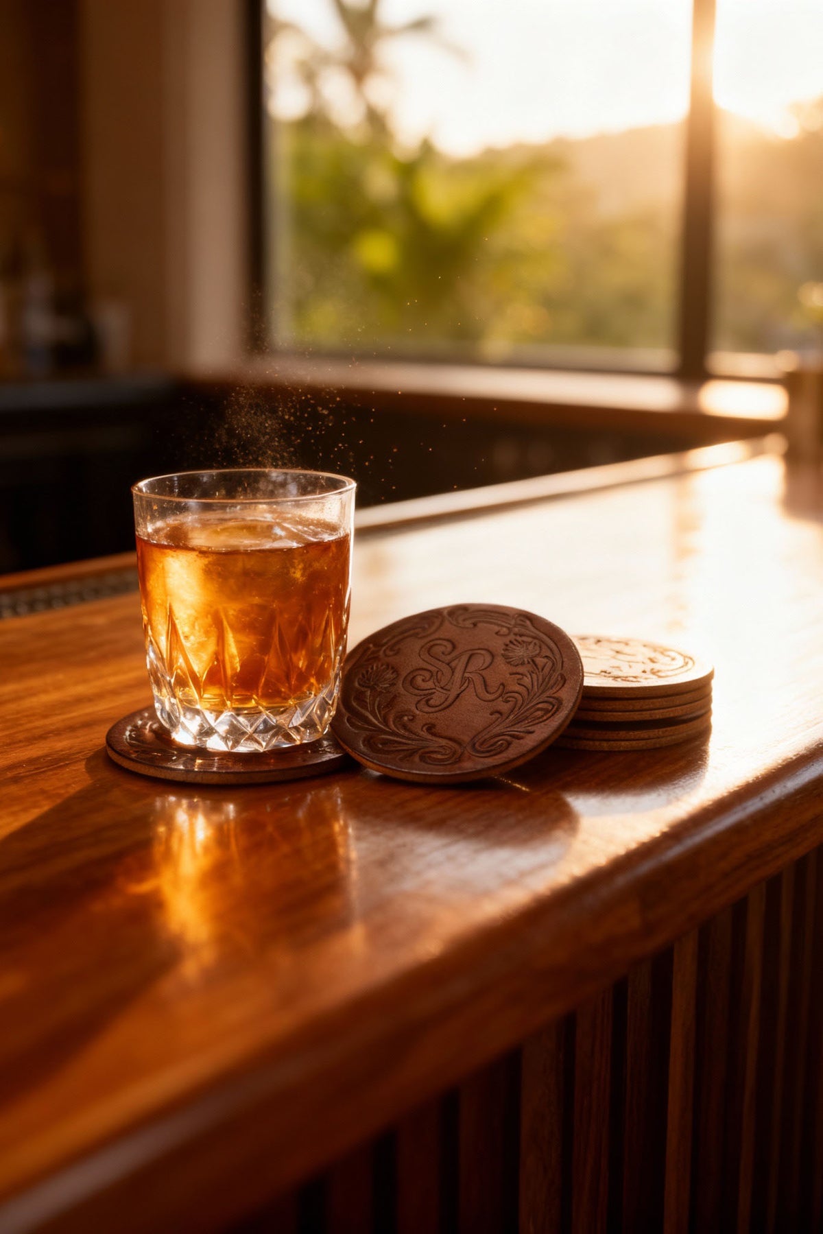 Leather Coaster - Cognac Brown