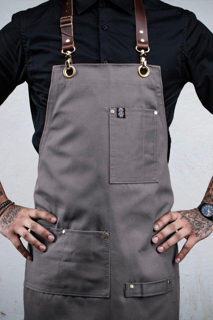 BARTENDER APRON - GREY CANVAS