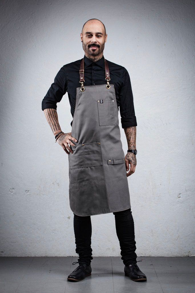BARTENDER APRON - GREY CANVAS