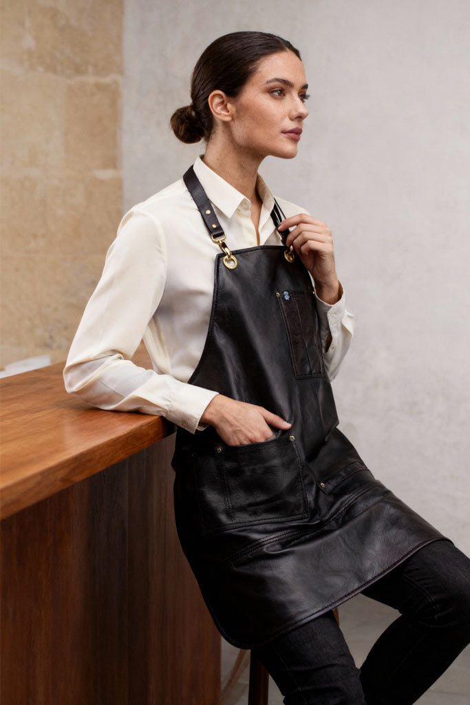 Leather Bartender Apron - Black