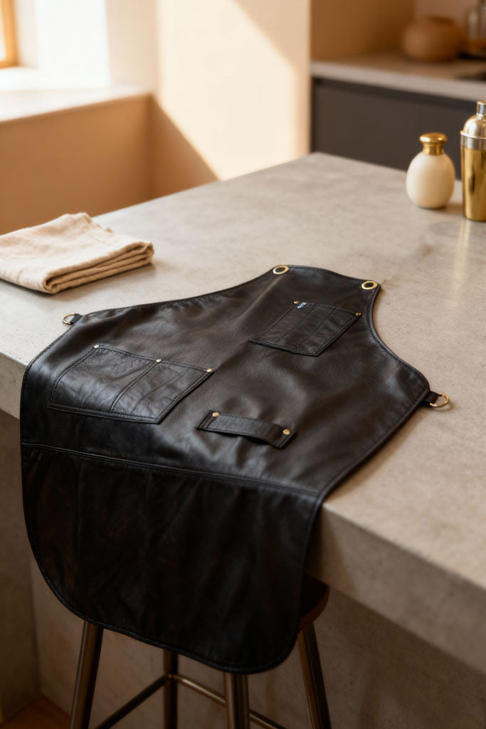 Leather Bartender Apron - Black