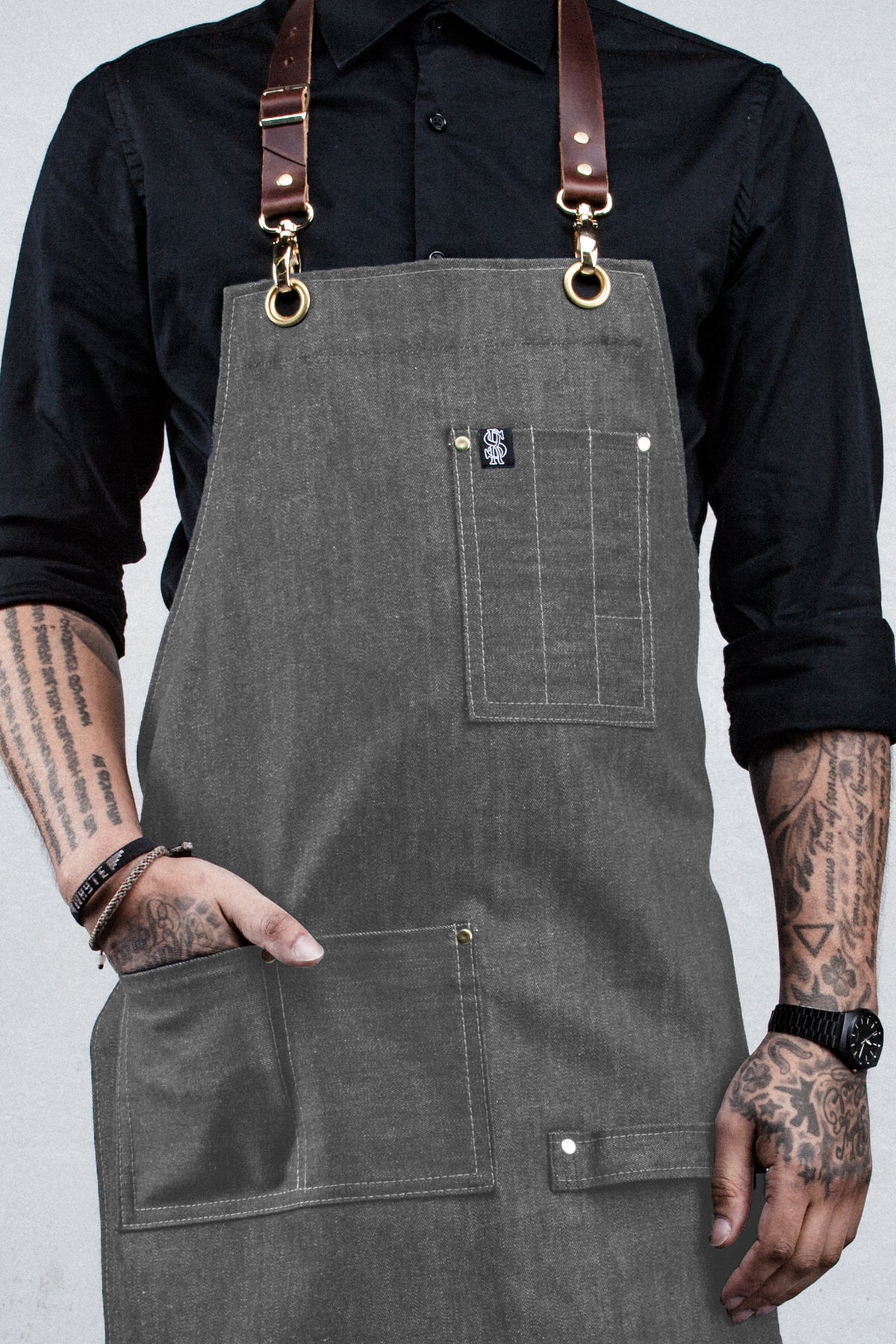 Denim Bartender Apron - Charcoal Grey