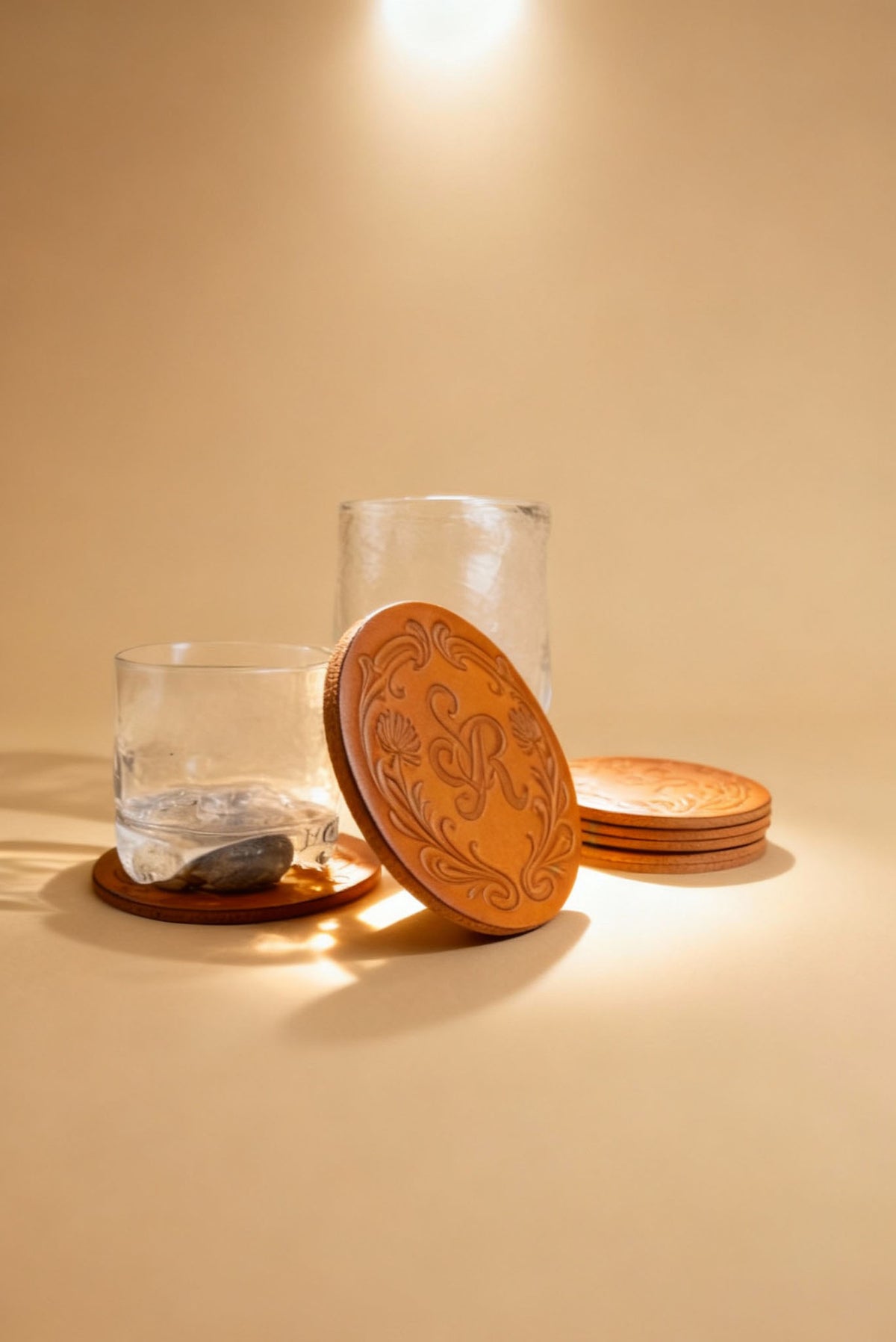 Leather Coaster - Bourbon Tan - Set of 4