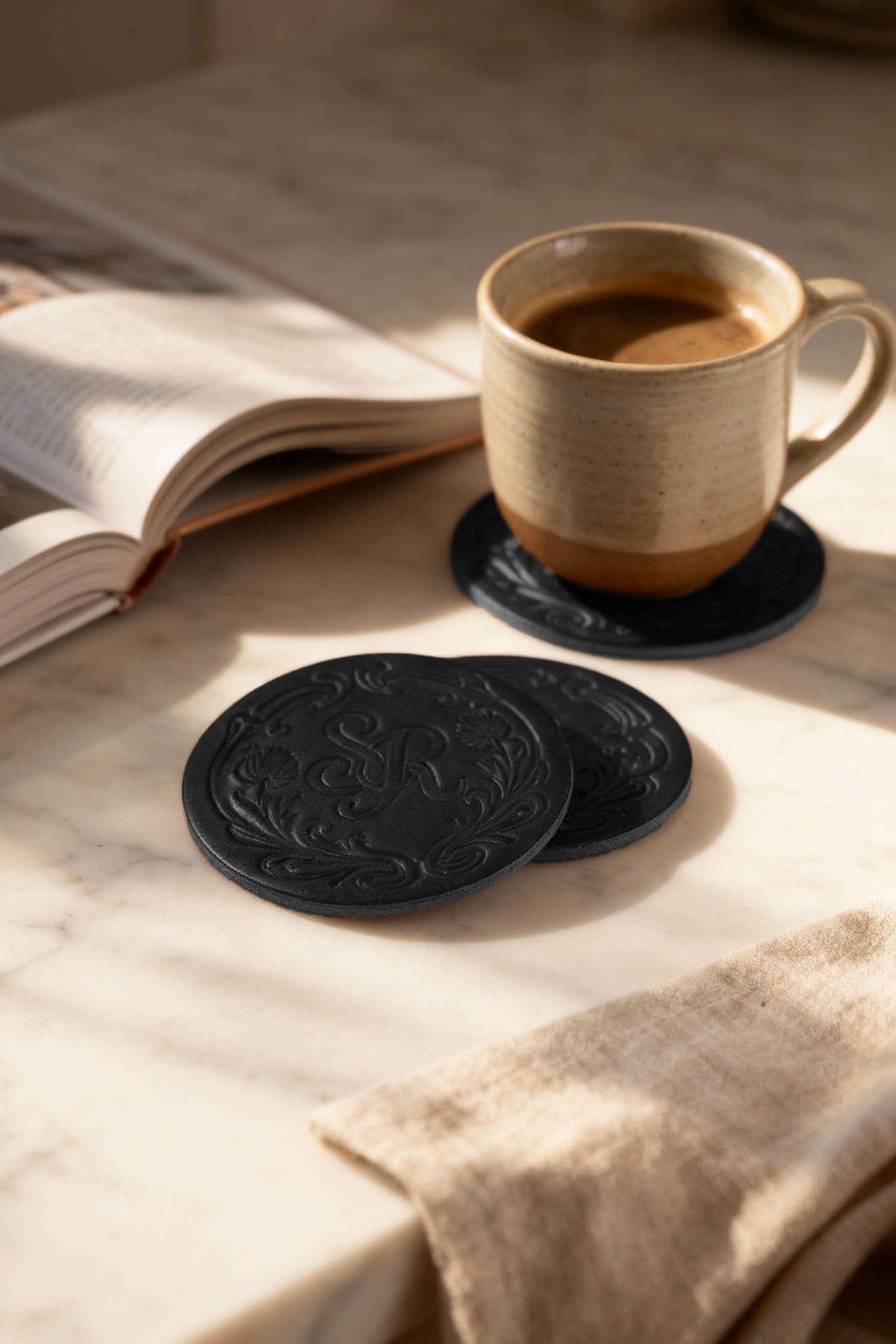 Leather Coaster - Espresso Black - Set of 4