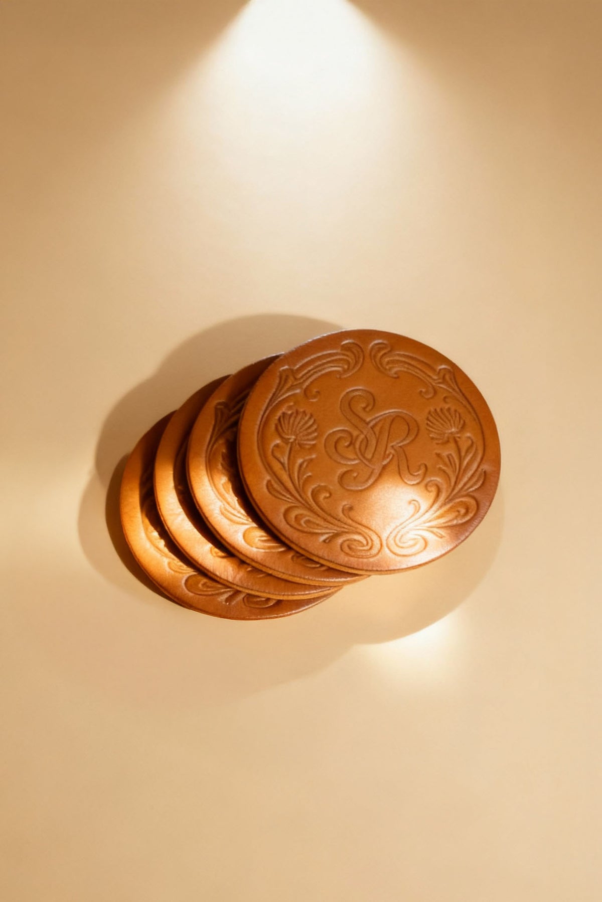 Leather Coaster - Bourbon Tan - Set of 4