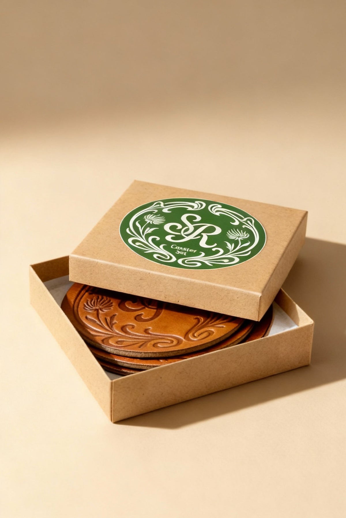 Leather Coaster - Bourbon Tan - Set of 4